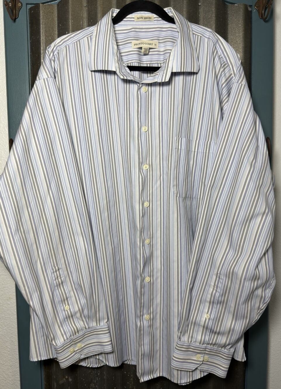 Pronto Uomo 100% Cotton Long Sleeve Button Down Dress Shirt Non Iron 3XL Striped